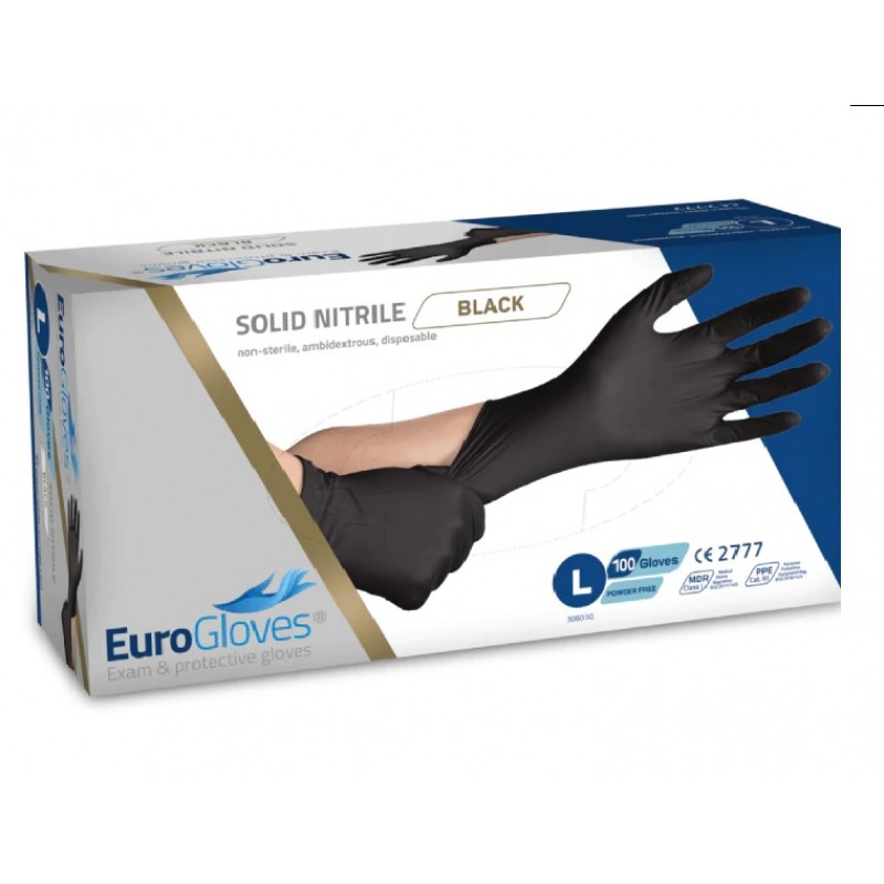 Zwart Eurogloves Solid nitrile is een extra dikke  handschoen. 