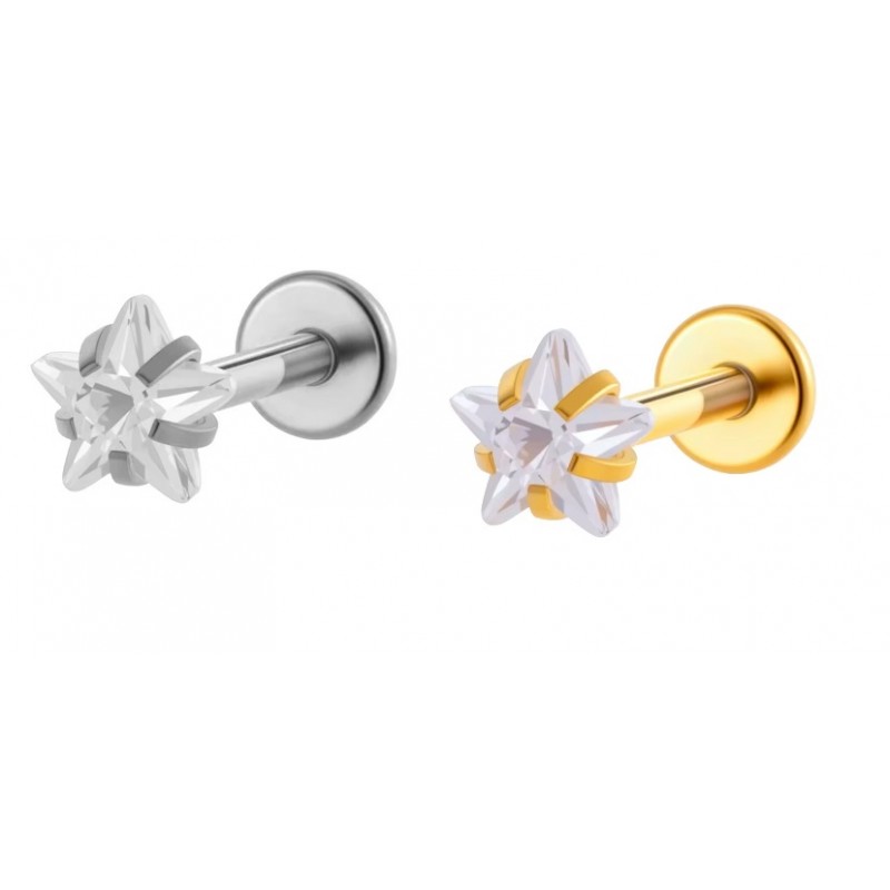 1.2 mm Titanium Push Pin Labret Met 3 mm kristal Star 1.2 mm Titanium Push Pin Labret Met 3 mm kristal Star