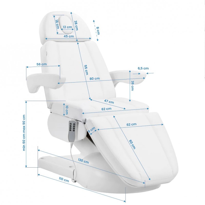 Lux 4 motoren elektrische cosmetische stoel, wit met houder Lux 4 motoren elektrische cosmetische stoel, wit met houder